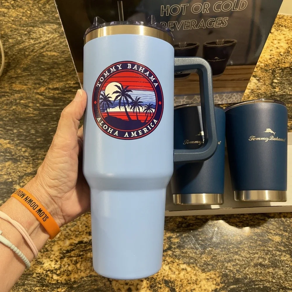 Tommy Bahama 40 oz Tumbler Two 12 oz Cup Stainless Hydration Beverage Set (M)